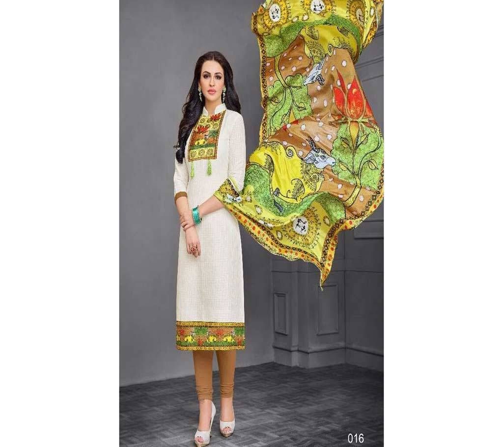 Angroop Plus Indian Designer Unstitched Cotton Three-Piece