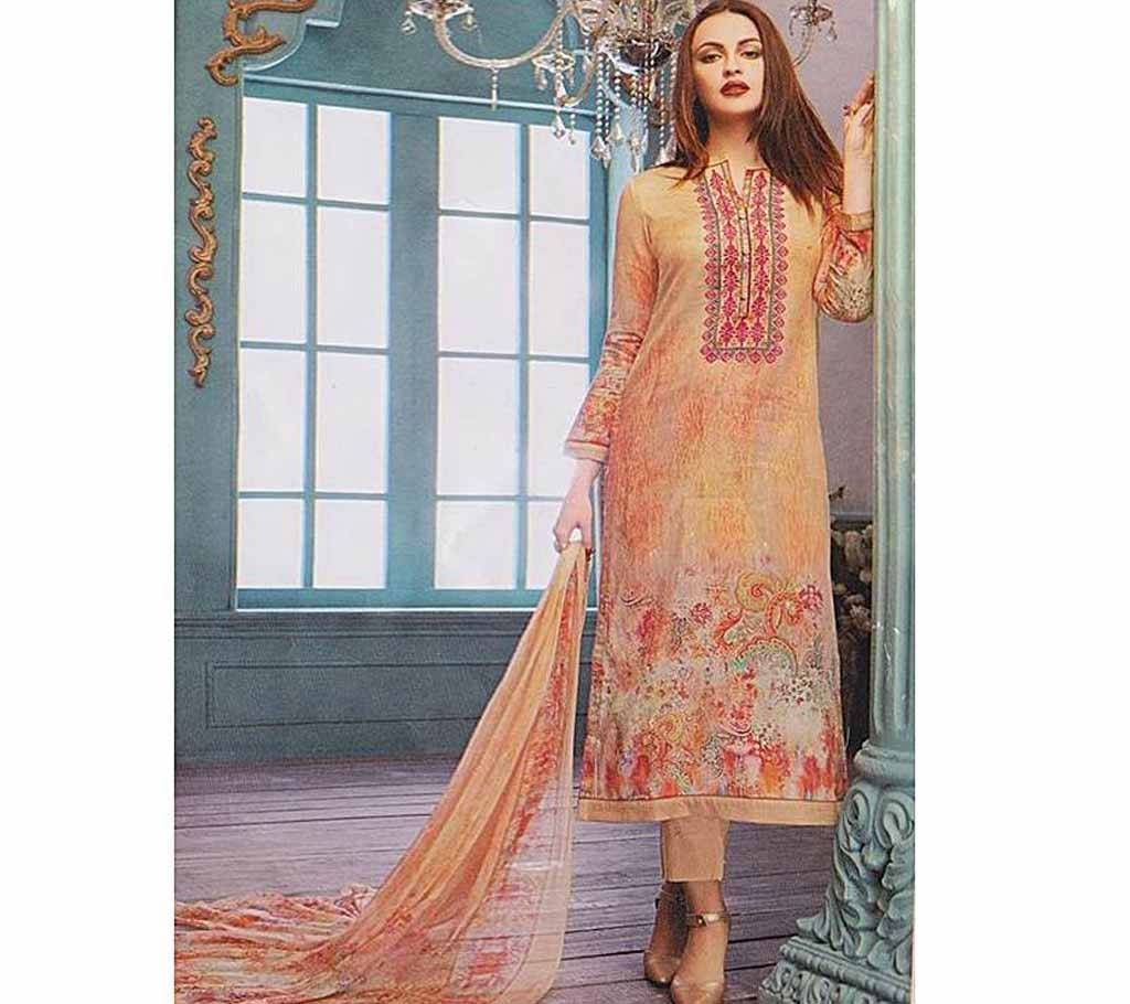 Unstitched Orange Cotton Salwar Kameez For Women