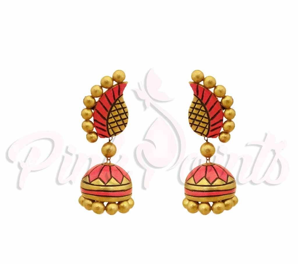 FLOWER TEXTURED TERRACOTTA JHUMKI EARRINGS (by Pink Point - ER-5500-36)