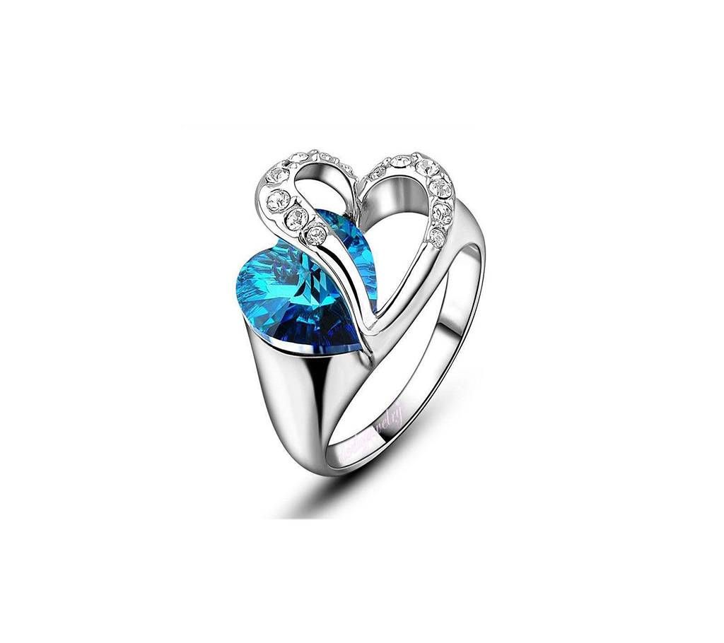 Ocean Blue Crystal Heart Ring for women 