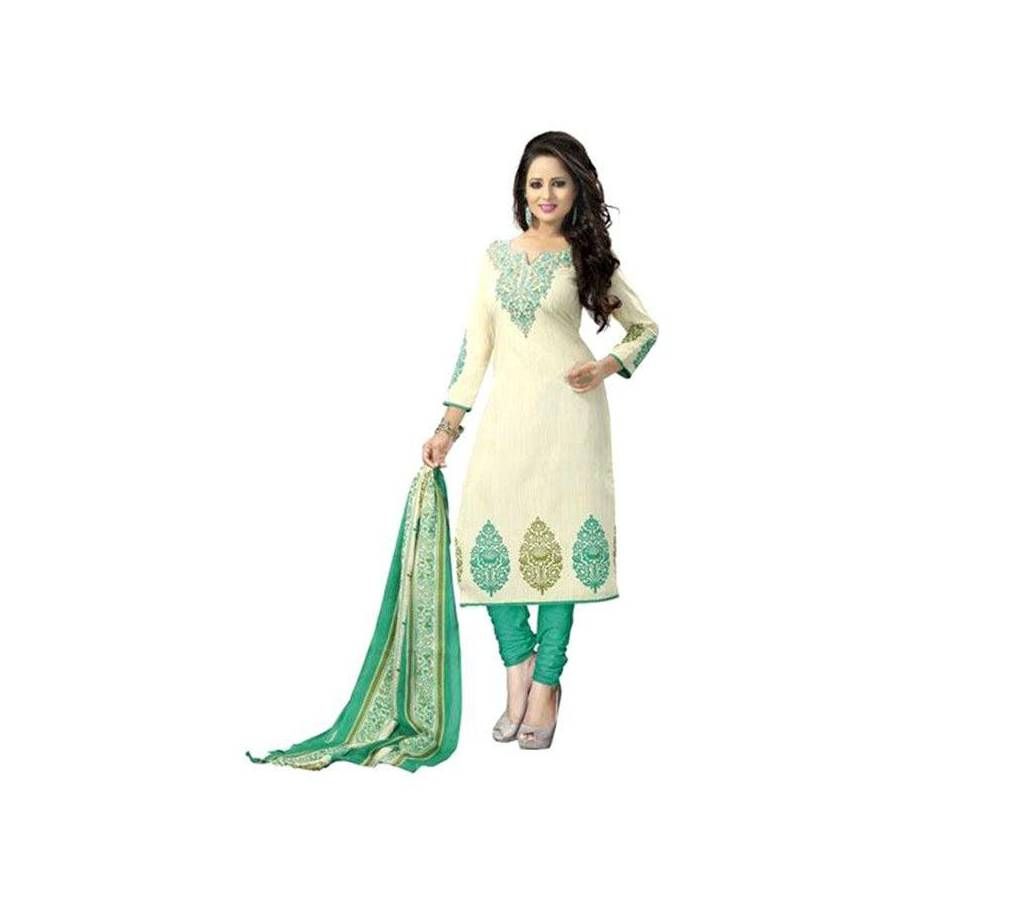 Cornsilk And Light Teal Cotton Block Printed Salwar Kameez For Women Copy