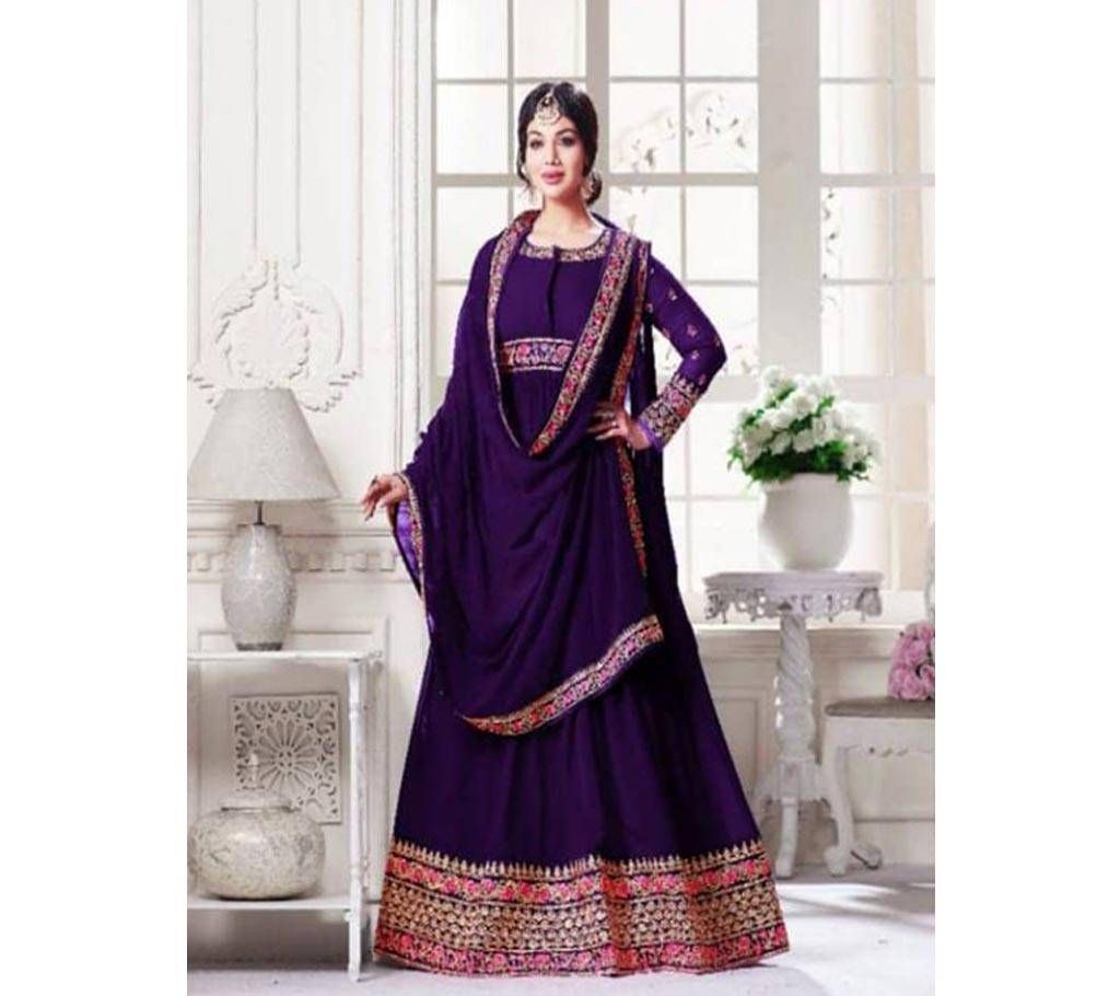 Purple un-stitched georgette with embroidery party suit - Copy