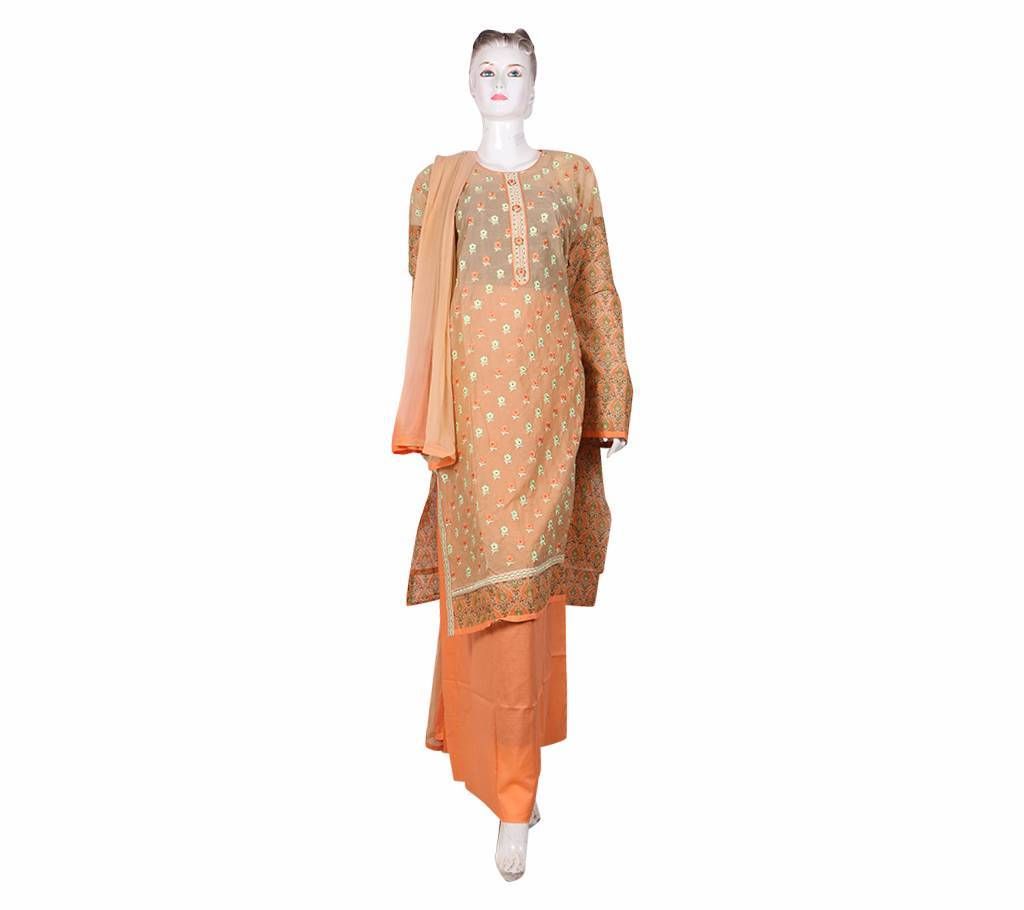 stone with cotton thread un stitched three piece 