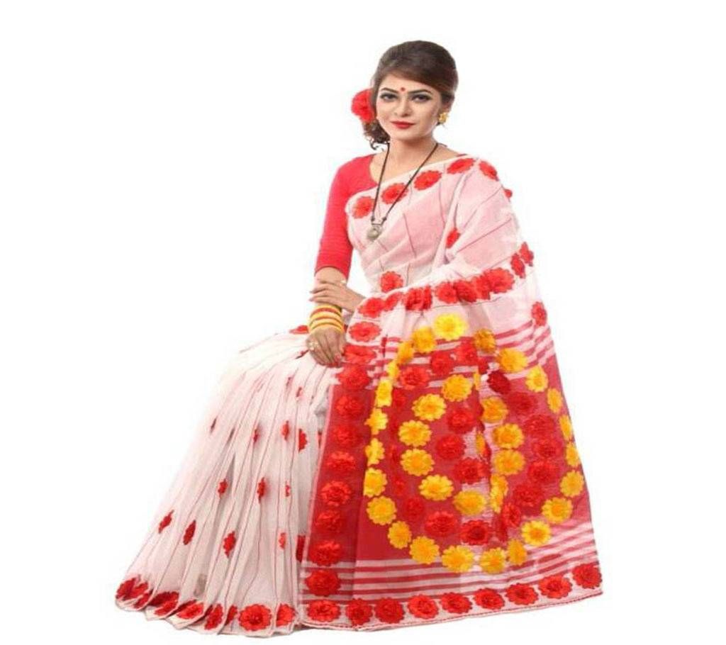 RED & GOLDEN EMBROIDERY APPLIQUE PURE SILK SAREE