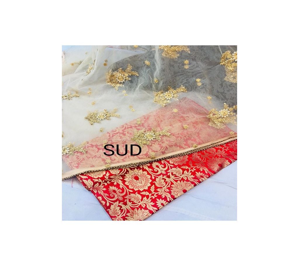 Banarasi Brocade Dress-  Red & Golden Combined Color