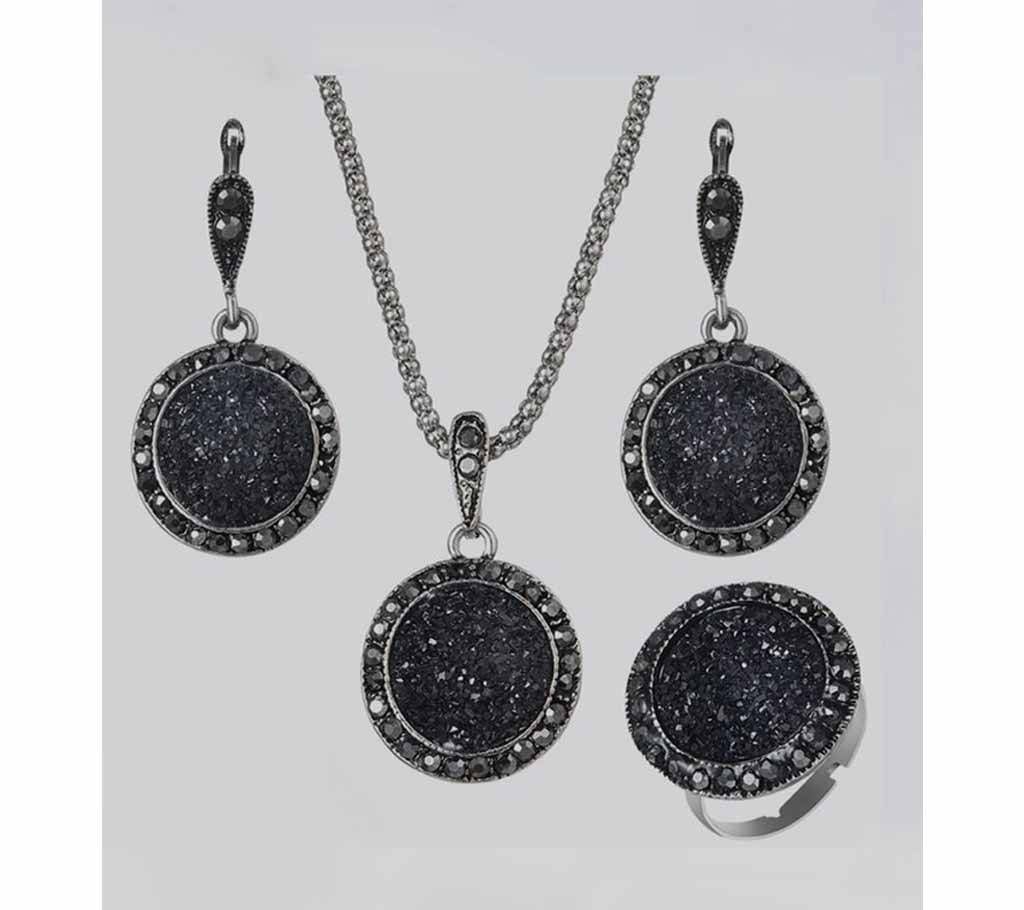 Fashion Women Jewelry Set Antique Silver Crystal Round Stone