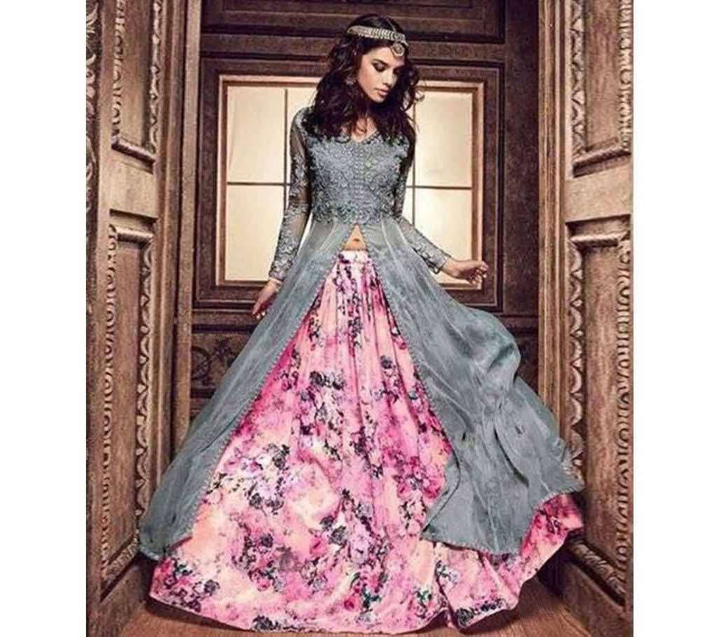 Unstiched Hot Pink and Corn Flower  Georgette Lehenga For Women
