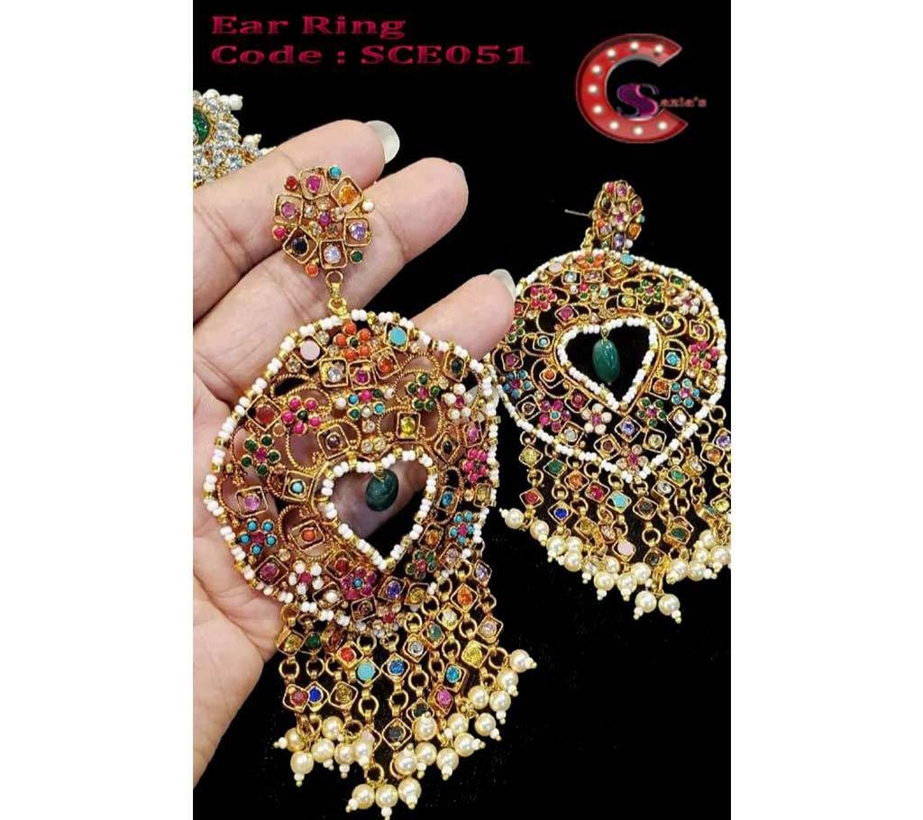 Gold Plated Multi Stone Jhumka
