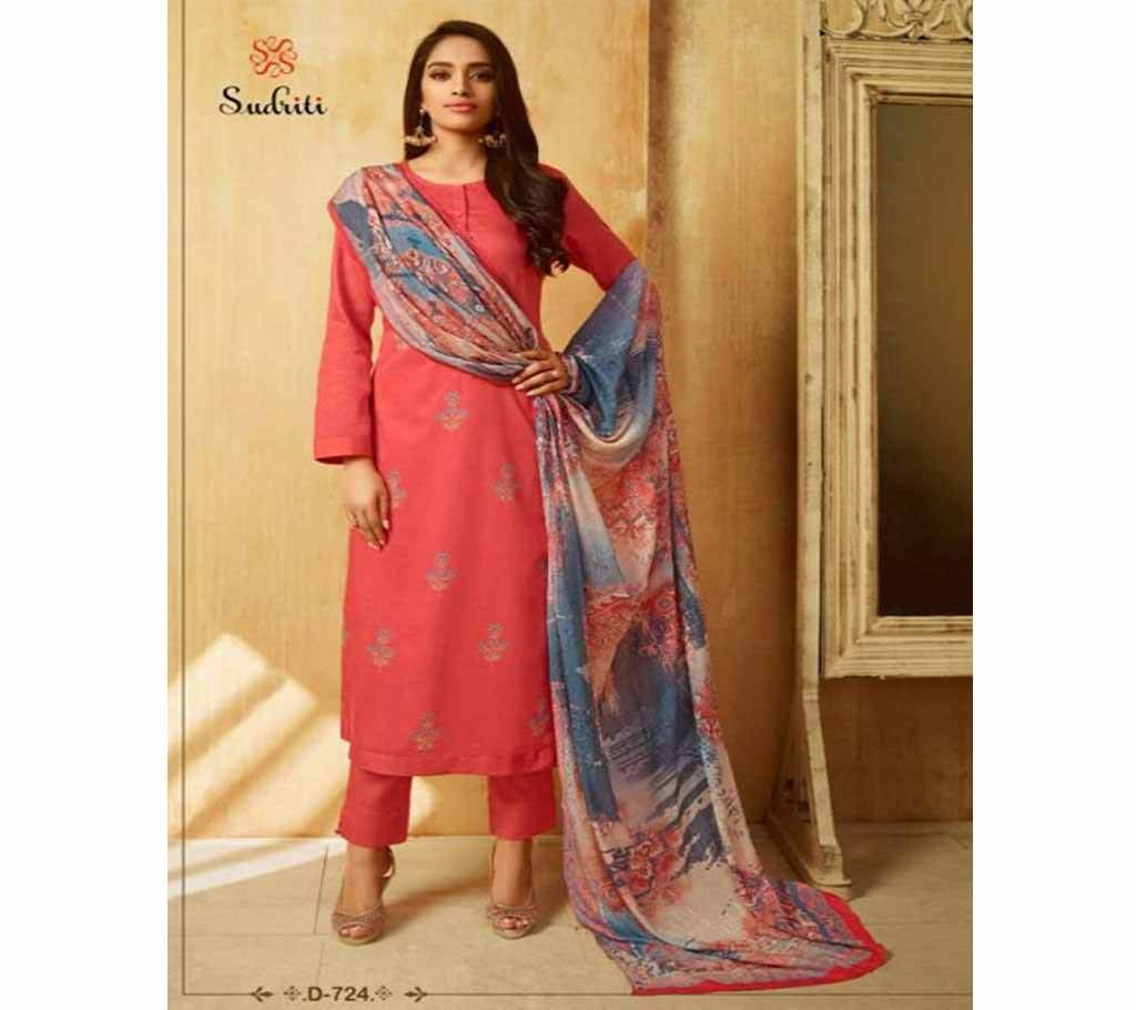 Semi Stitched Cotton Satin Digital Print Three Piece 