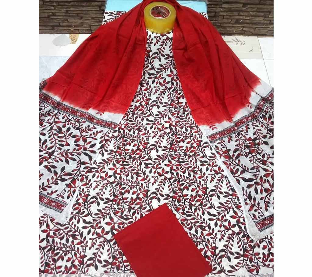 Deshi Cotton Unstitched Joypuri Screen Printed 3Pcs - H15 - MHG
