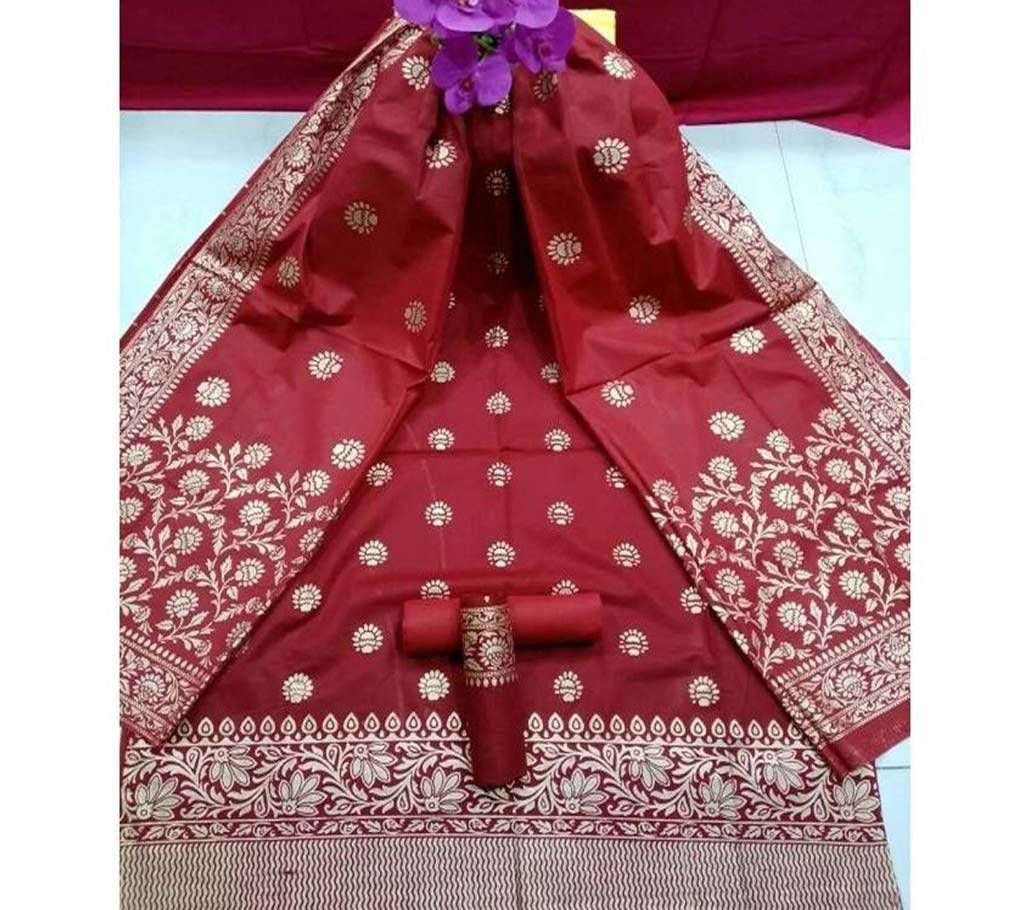 Unstitched Cotton Maroon Skin print for Women