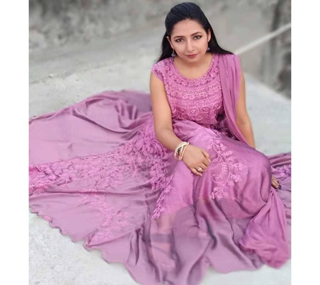 Semi Stitched Party Gown-Pink