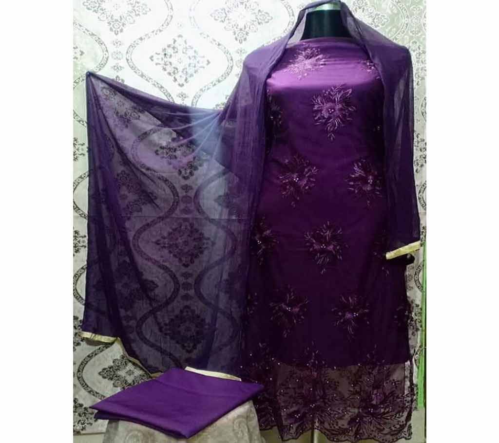 Unstitched Fabric Embroidered Cotton Net Unstitched 3 Piece(With inner)-13