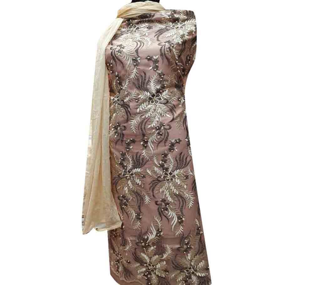 High Fabric Embroidered Cotton Net Unstitched 3 Piece(With inner)-N12