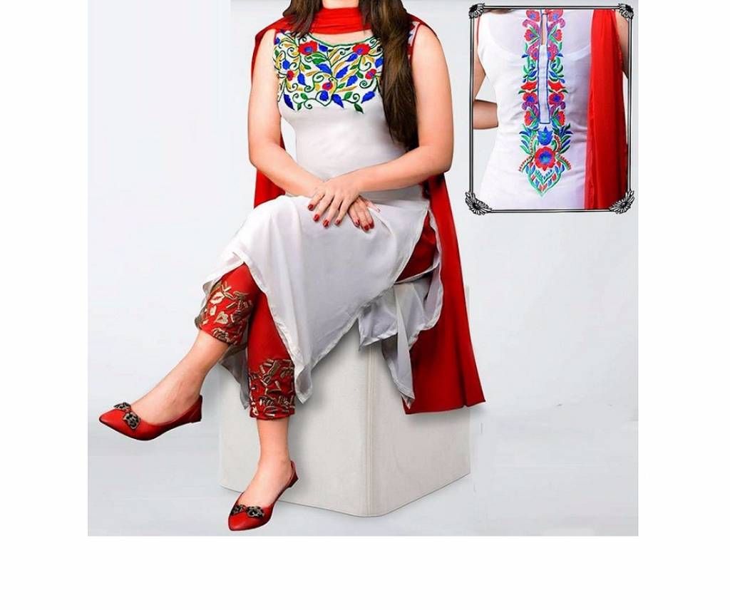 unstitched replica embroidery three piece 