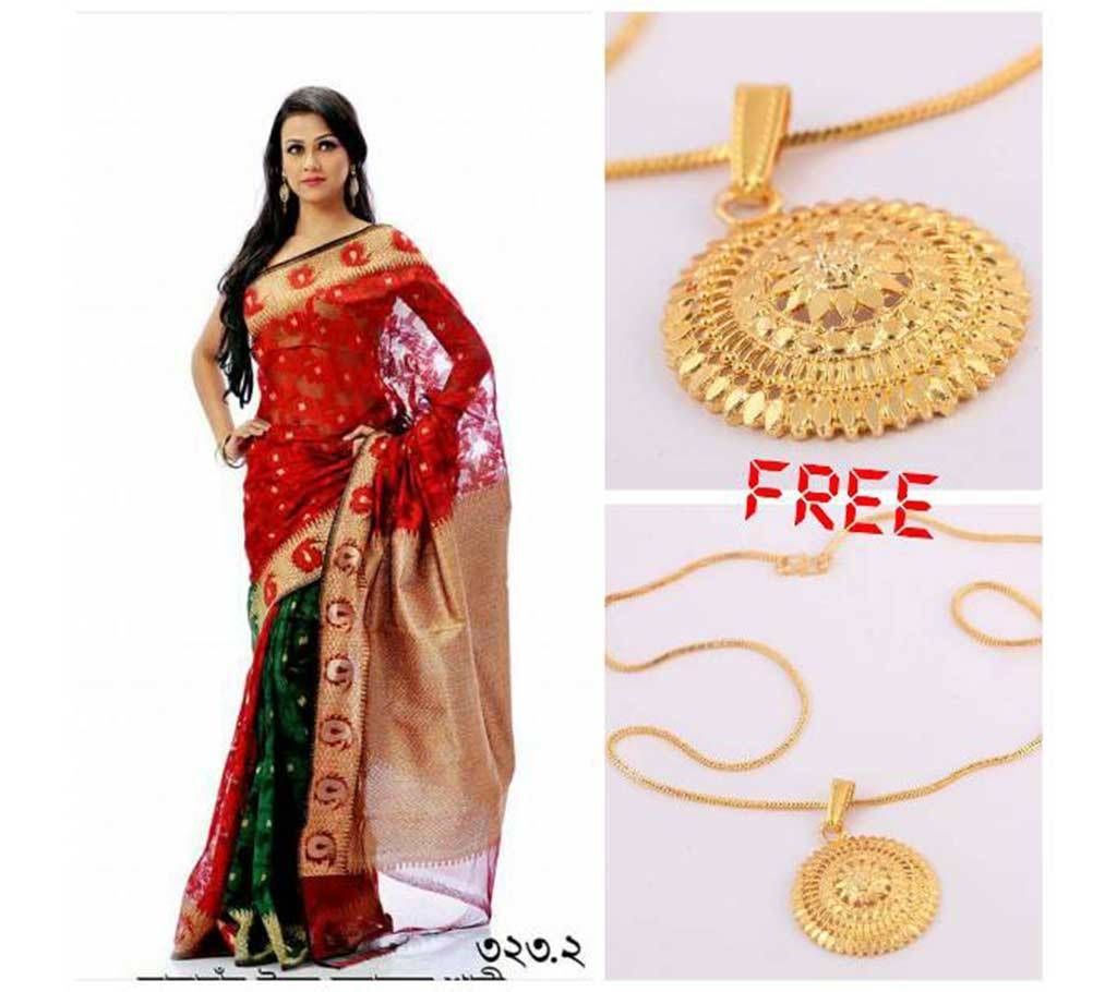 jute and silk sharee for valentine with free pendant 