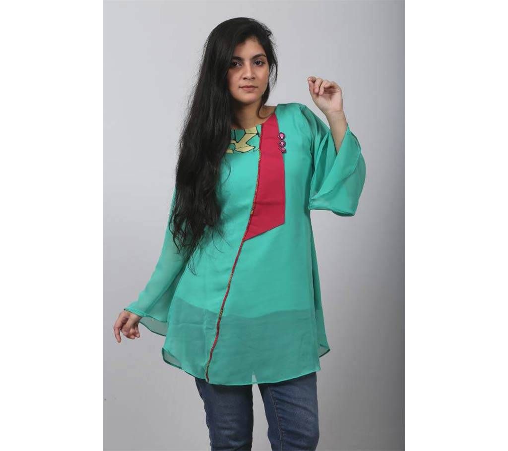 Aqua and Red Georgette Tops for Women
