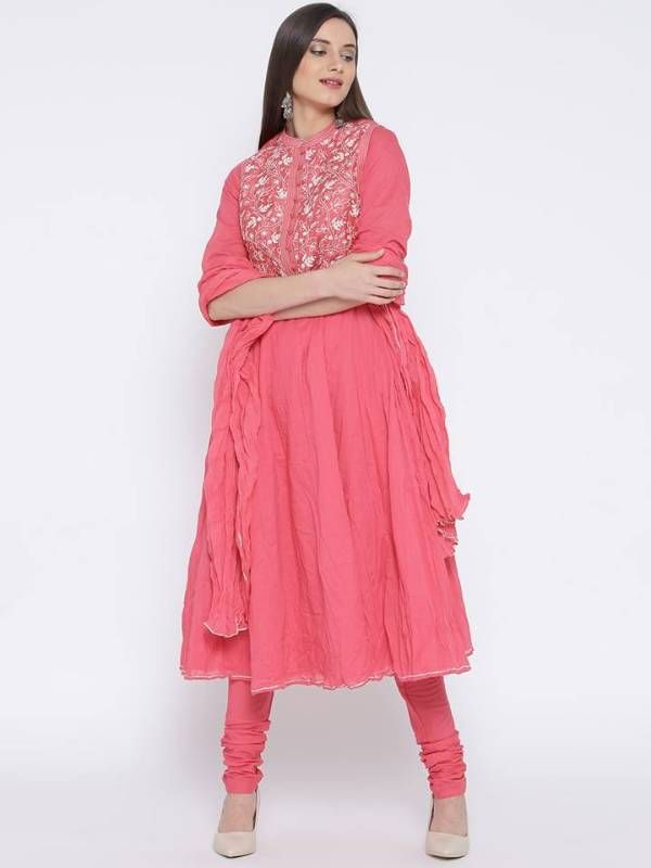 Pink China linen Embroidered Semi Ready Dress