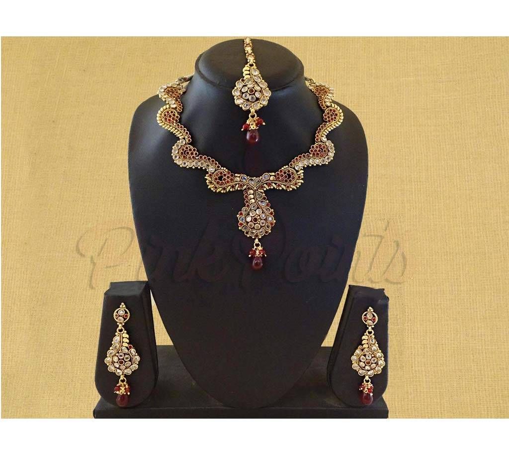 Wavy Design Bead Stones Necklace Set (by Pink Point - NS-3658-90)