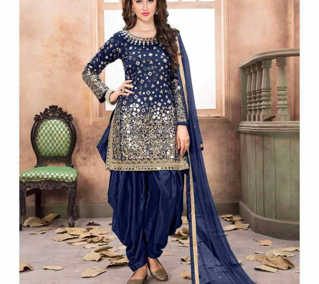Semi stitched Silk Embroidery Three Piece