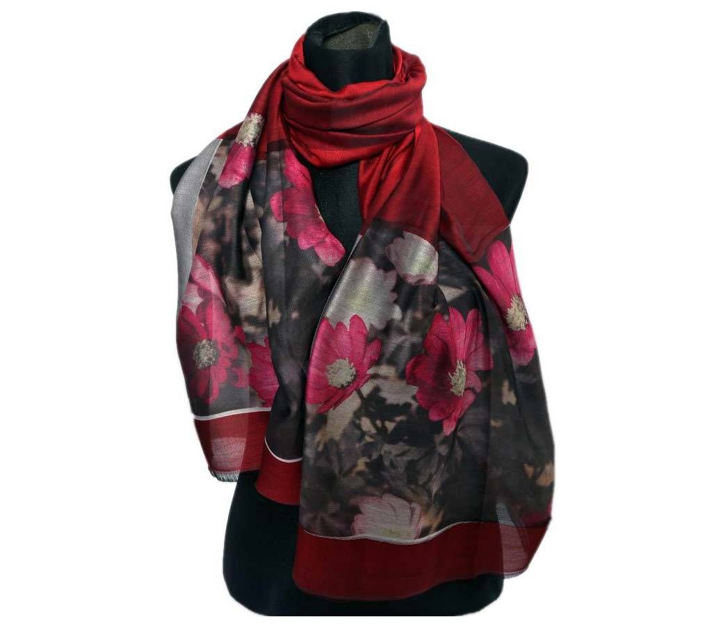 Floral Silk Print Hijab for Women - Maroon