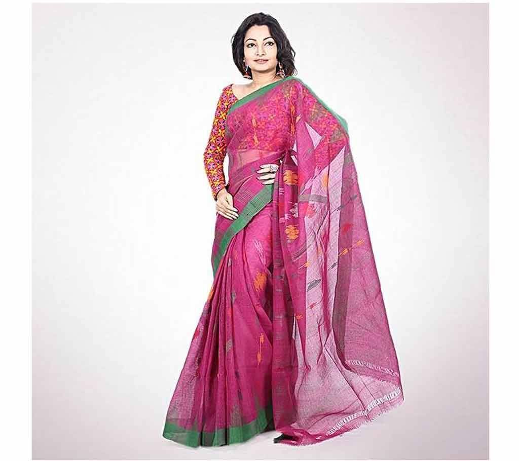 Indian Monipuri Tant Saree (Dark Magenta)