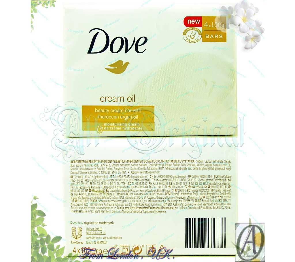 Dove Exfoliating Argan Oil Beauty Cream Soap Bar (100gX4) Pack (Germany)
