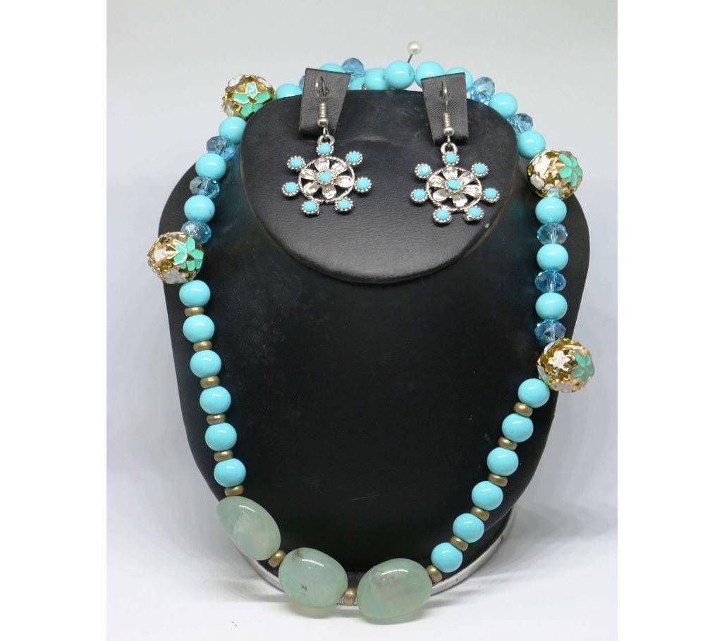 Silver and sky blue necklace set