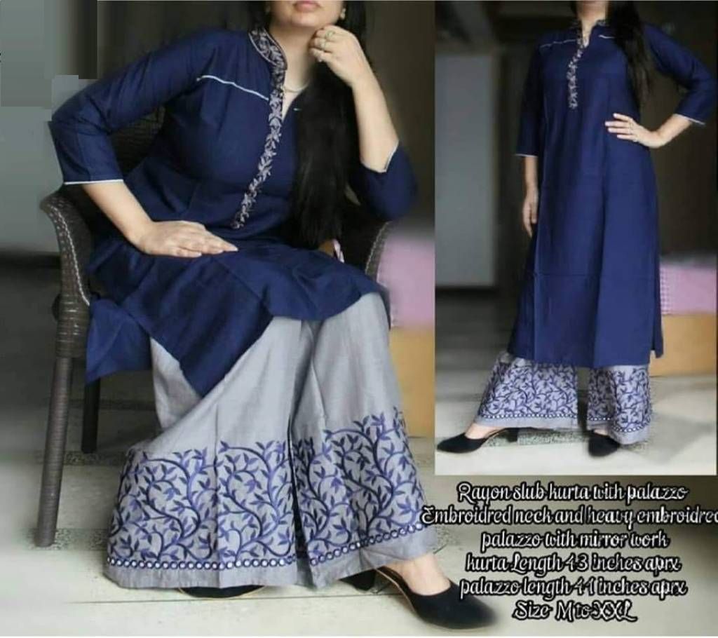 Ladies Cotton Long Kurti and plazzo