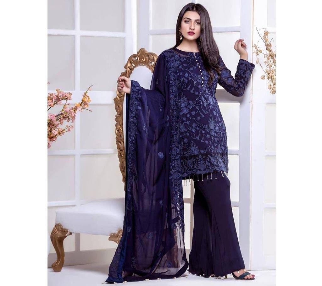 Unstitched mahrukh embroidered chiffon lawn.