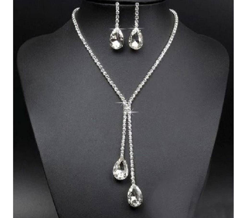 Crystal Drop Necklace Earring Plated Jewelry Sets