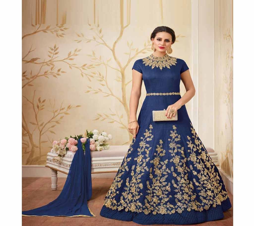 Navy blue un-stitched georgette with embroidery party suit - Copy