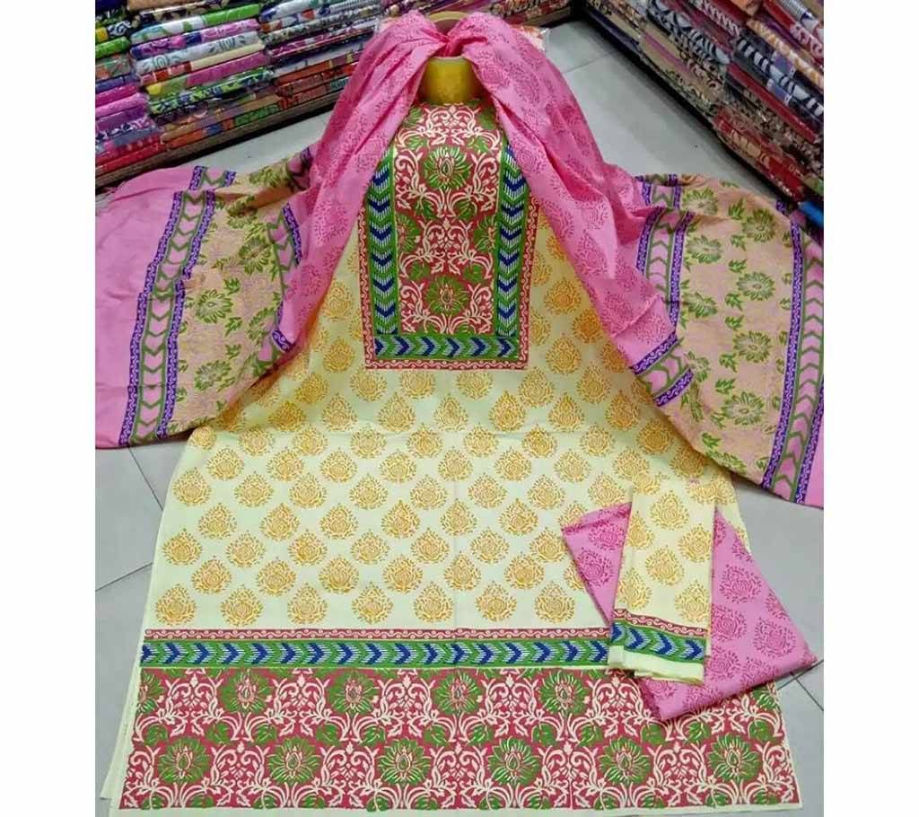 screen printed Un stitched cotton three piece 