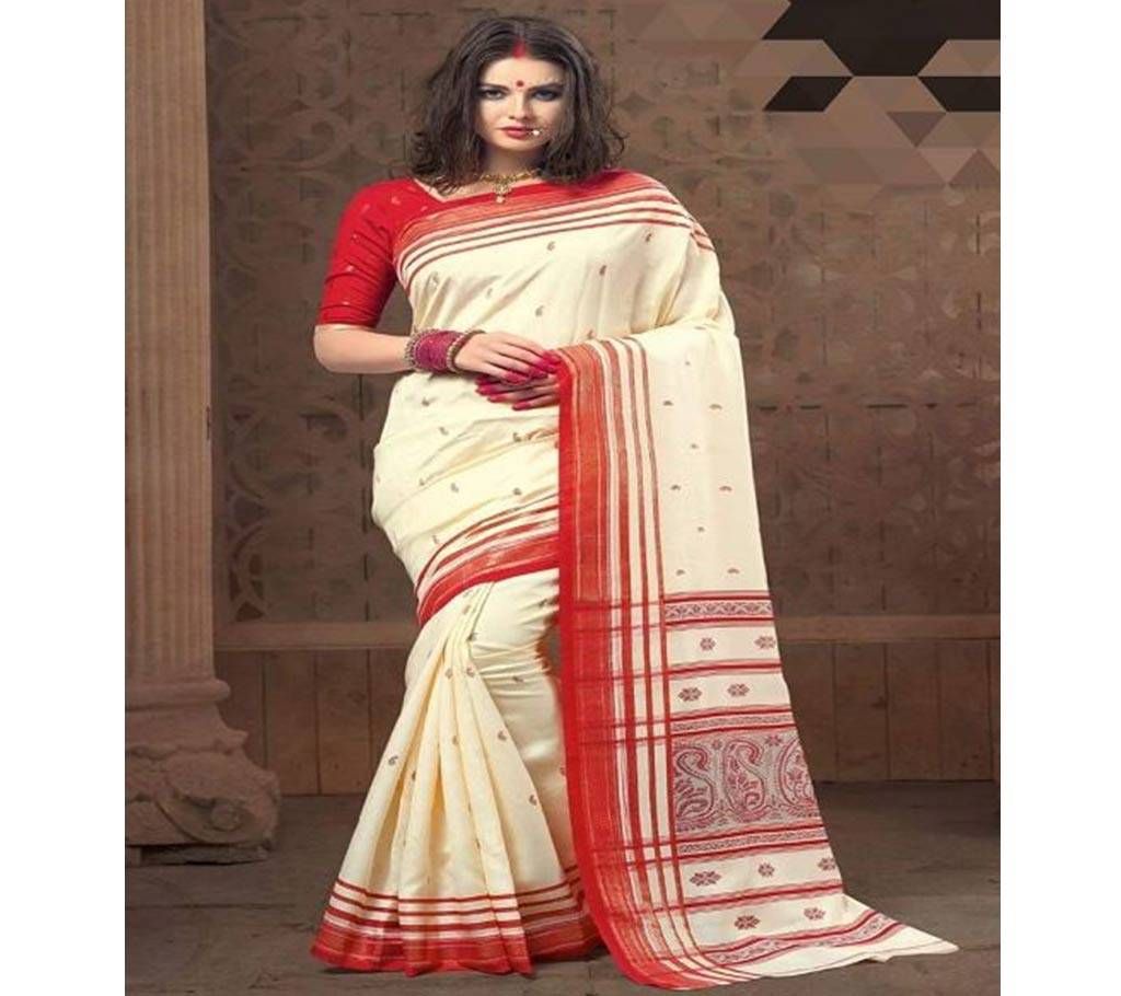 Kasturi Soft Silk Cream with Red Paar and Small Design Saree 