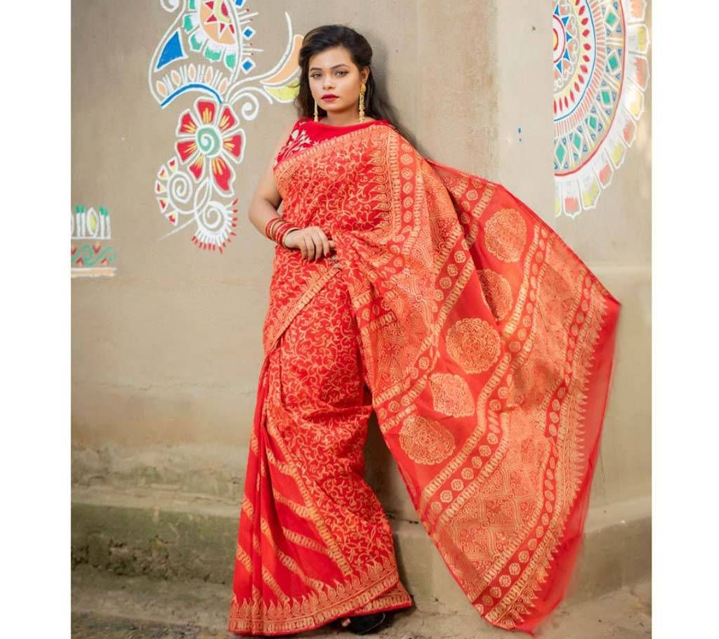 Hand Printed Boishakhi Half Silk Sharee