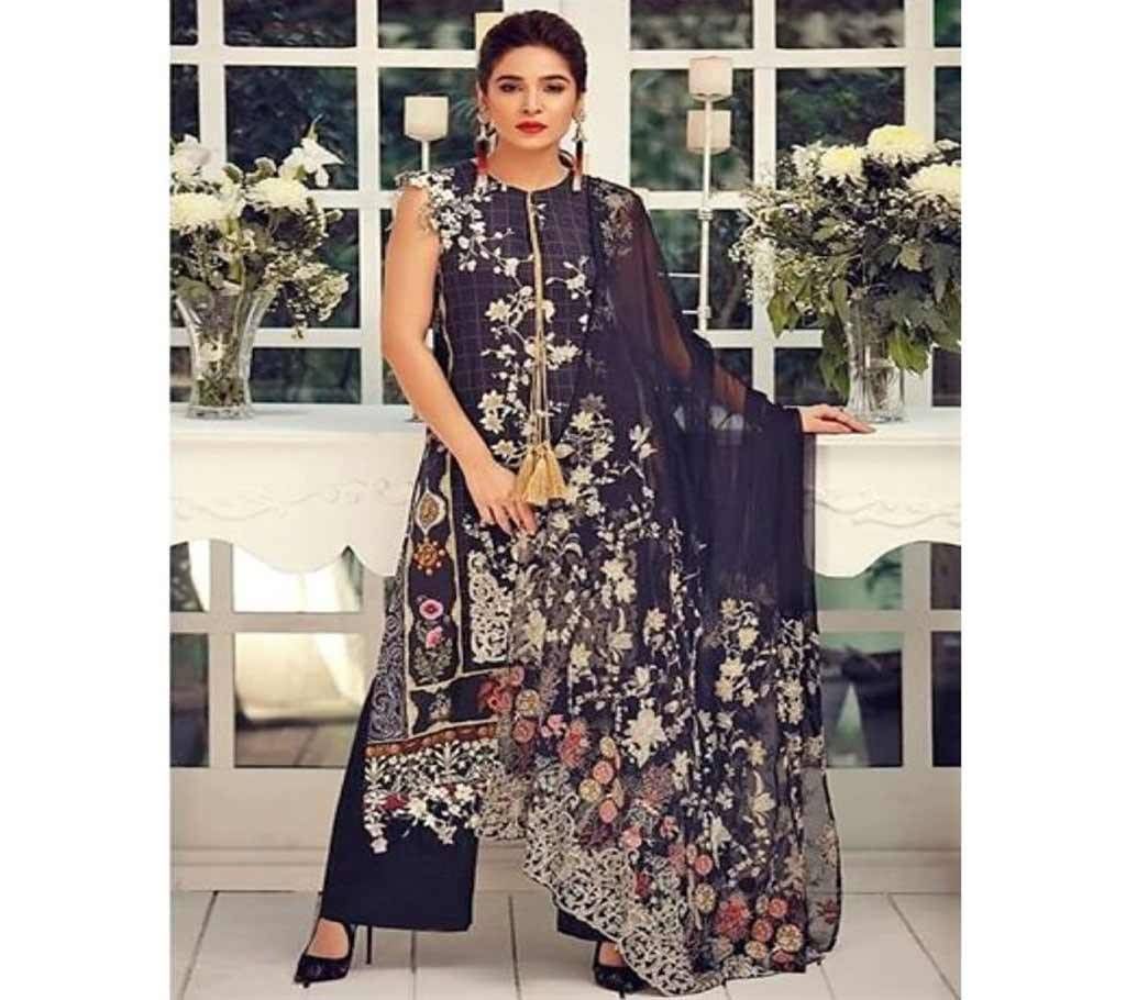 UNSTITCHED Black Cotton Heavy Embroidery Indian 3pcs Selwar Kamez - Copy