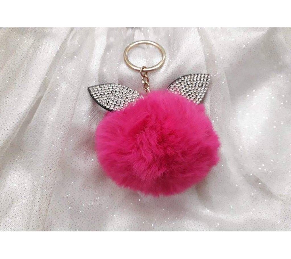 Rhinestone Ears Pom-Pom Keychain