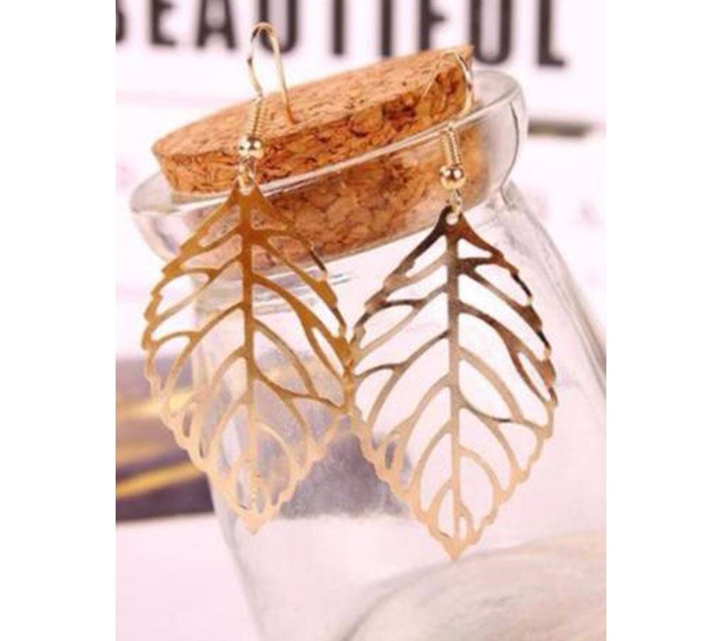 Hollowed Leaf Dangle Hook Drop Earrings
