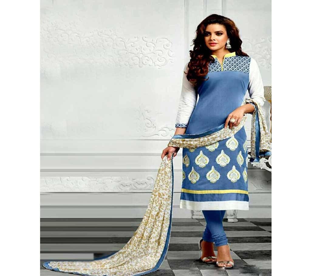Cotton Block 3pc - Grey Color with Sky blue And Gold Color Block print - DNO176