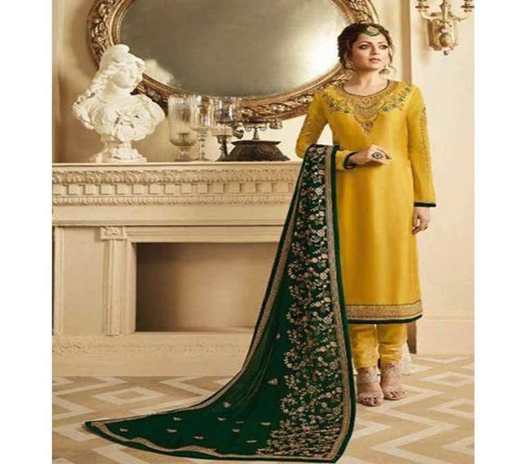 Heavy Embroidery Georgette Dress - 12 - Yellow