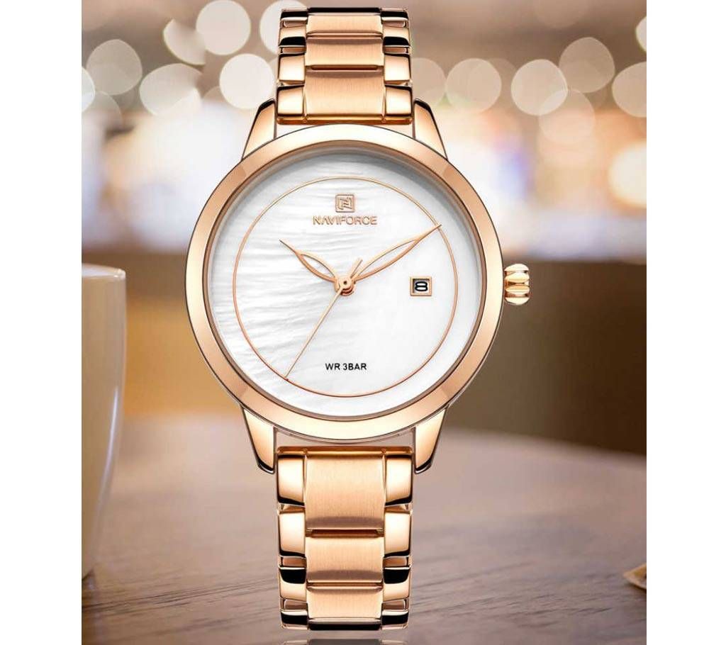 NAVIFORCE NF5008 Gold Mesh Stainless Steel Analog Watch For Women - Gold