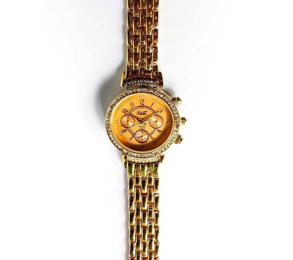 Caeet Goldish Women Crystal & Steel Stainless Fashion Wrist Watch
