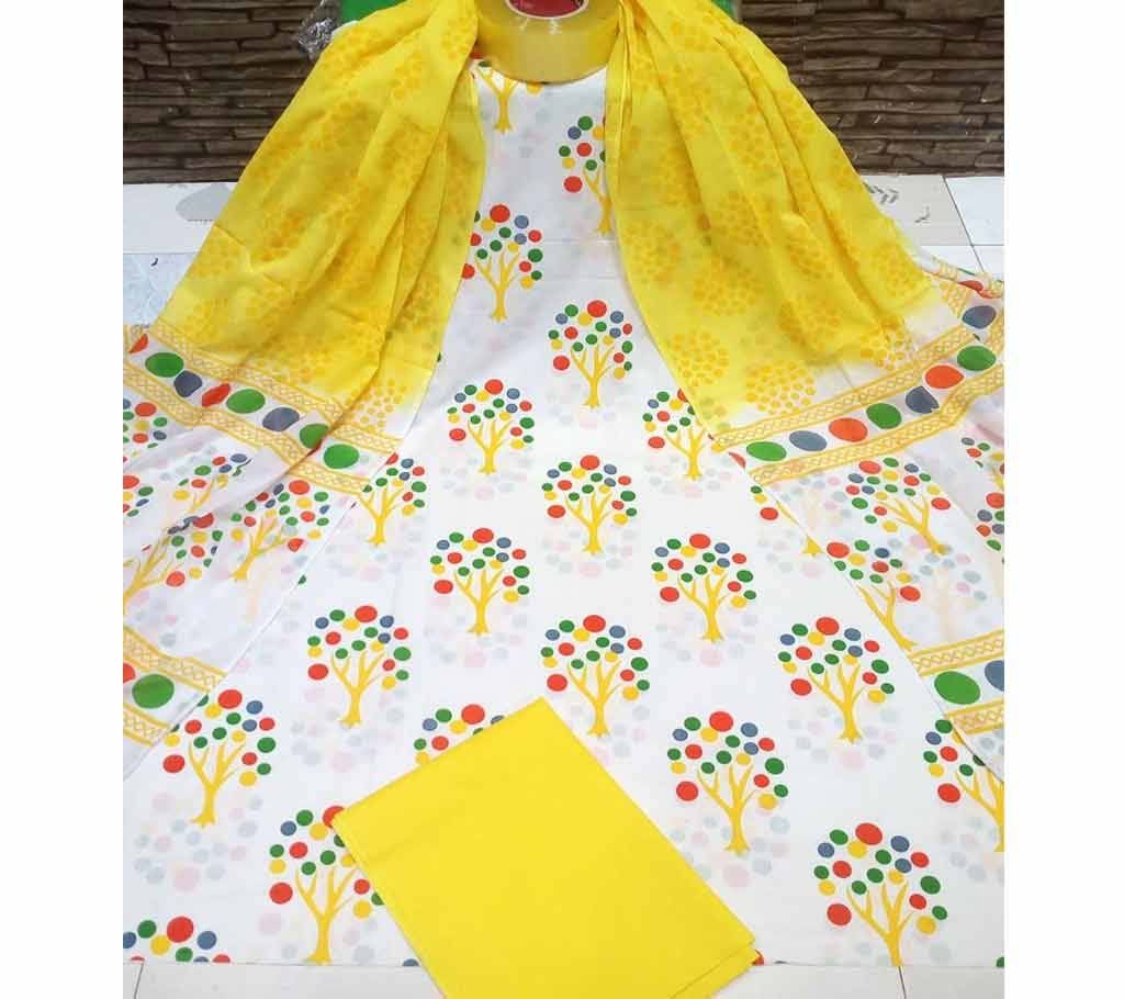 Deshi Cotton Unstitched Joypuri Screen Printed 3Pcs - H14 - MHG