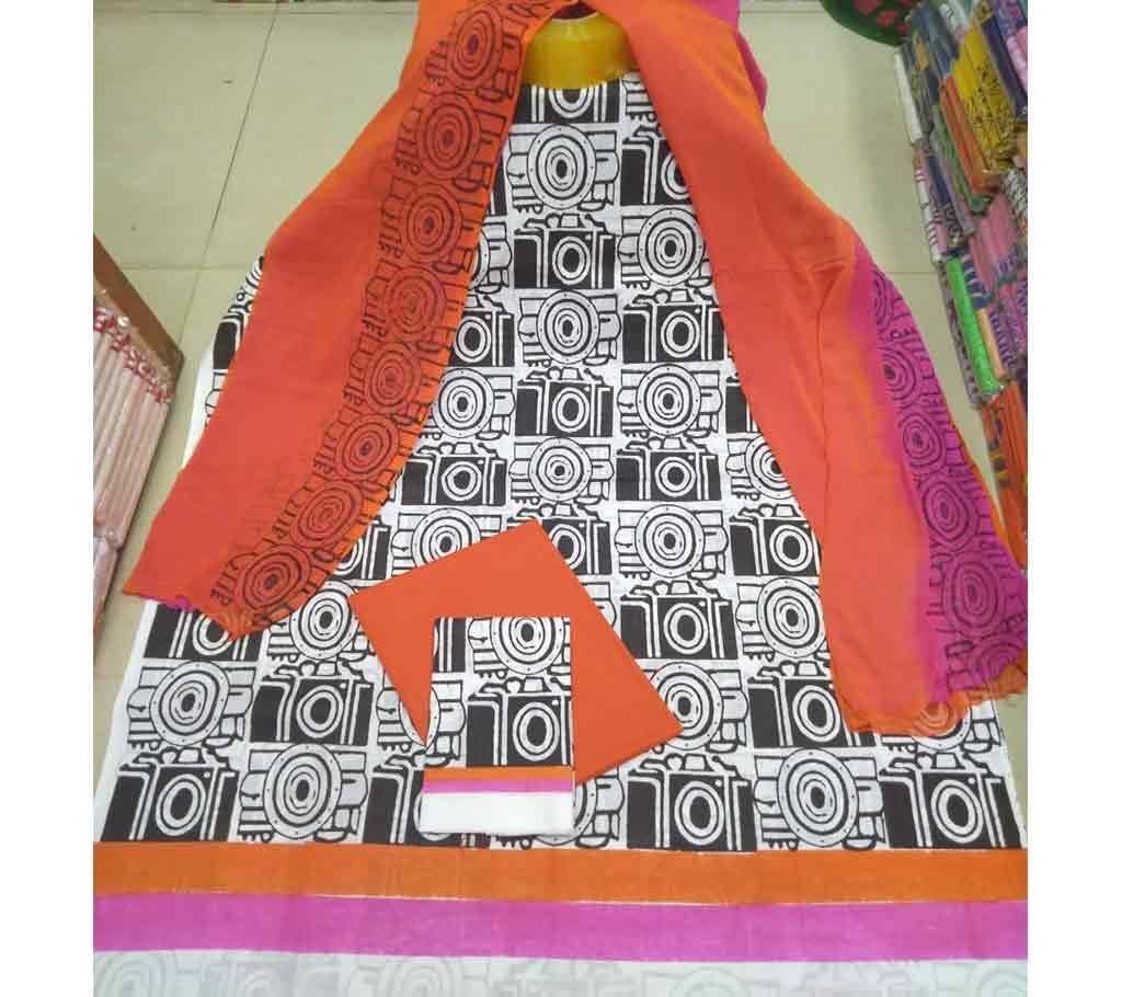 Block Printed Unstitched Cotton Three Piece - Mix 