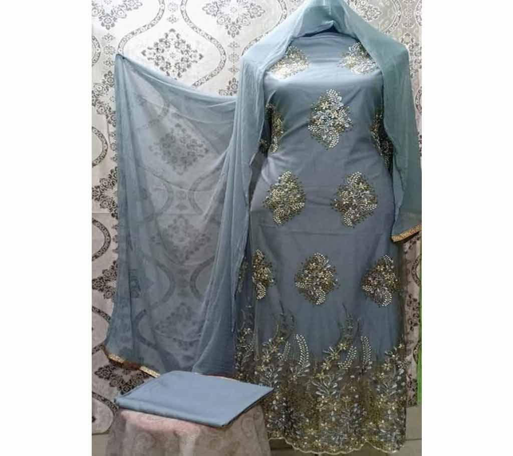 Unstitched Fabric Embroidered Cotton Net Unstitched 3 Piece(With inner)-14