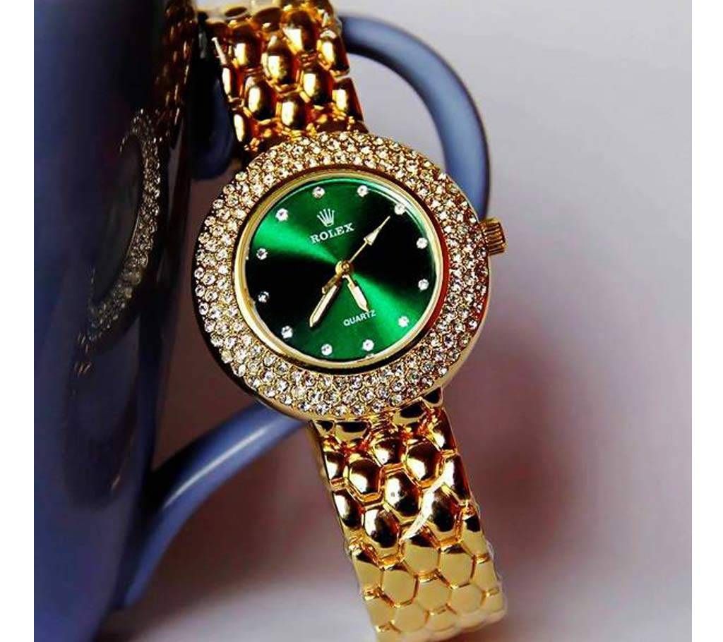Rolex Green Diamond Stone Ladies Watch - Copy