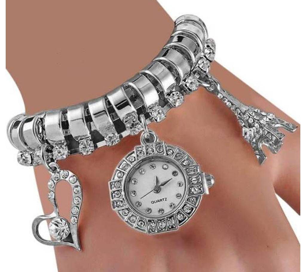 Silver Analog Bracelet Watch for Women