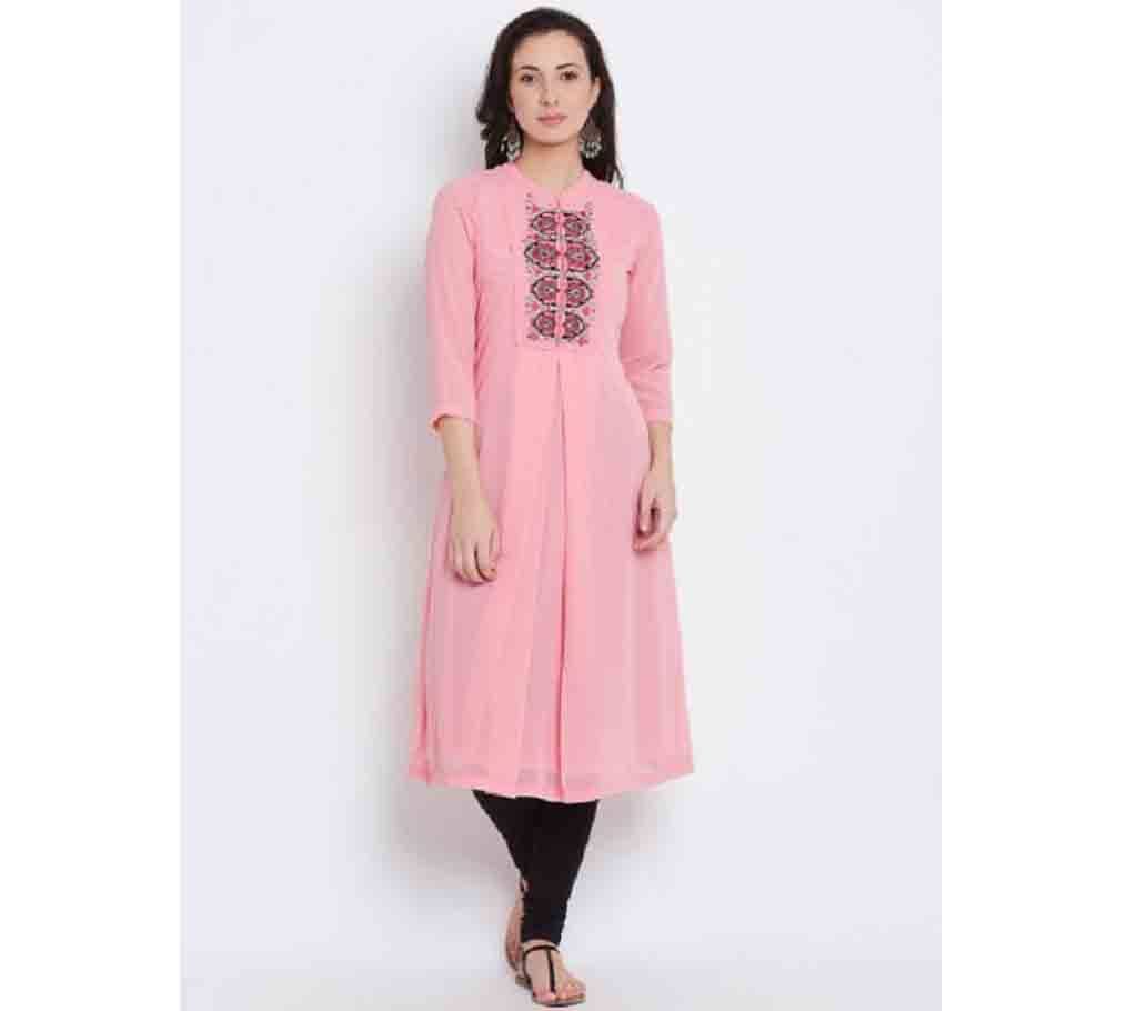 Pink China Linen Semi Stitched Kurti
