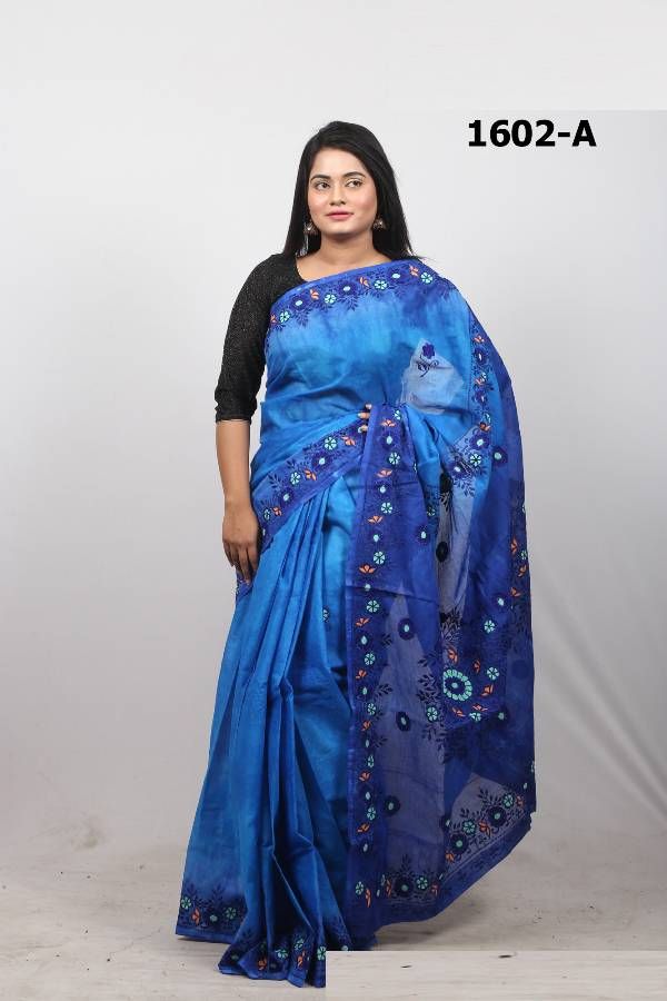 Hand Embroidery Saree -Darkblue & Royalblue