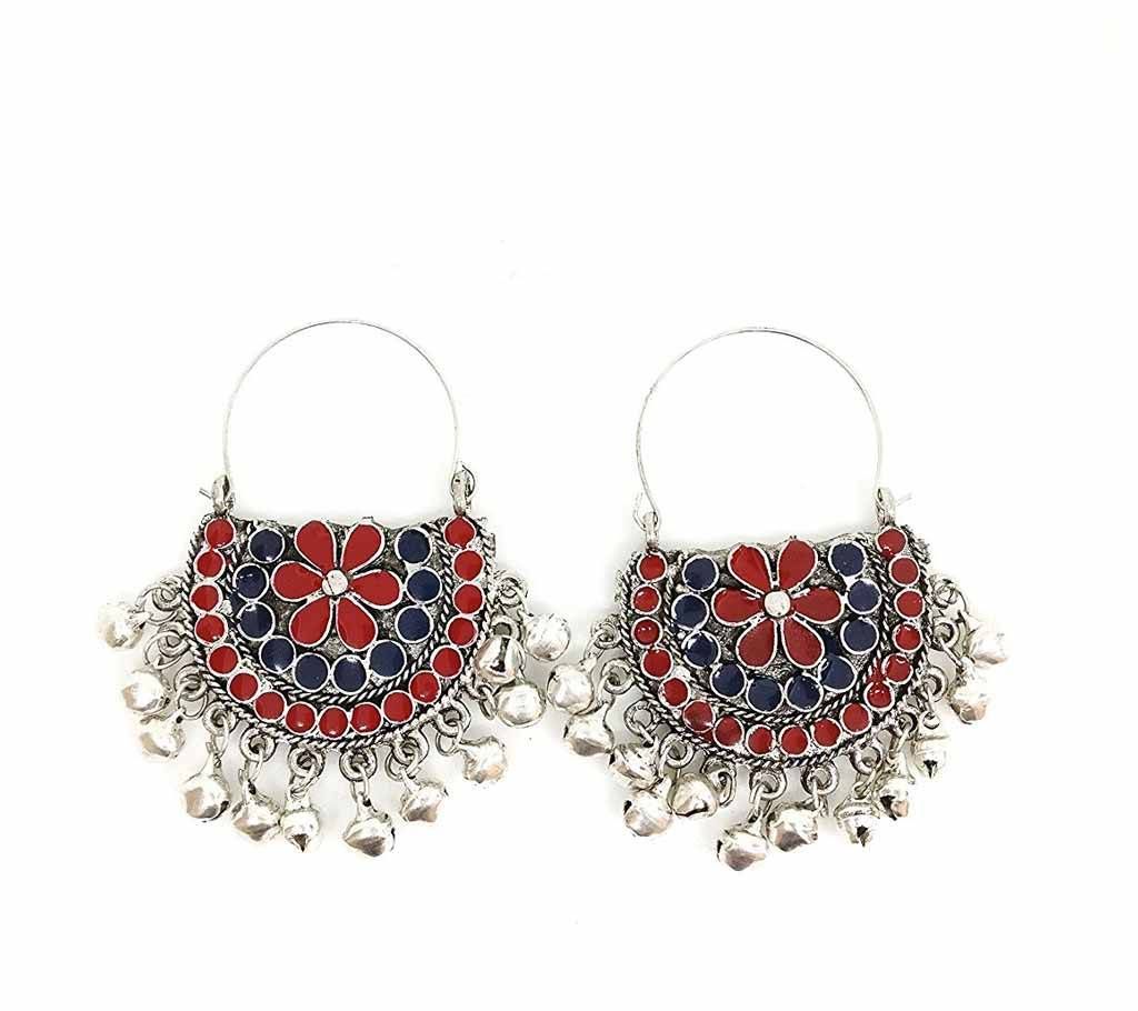 Jewellery Oxidized Silver Afghani Tribal Dangler Hook Chandbali Earrings (by Zylph - ZYEMCAR)